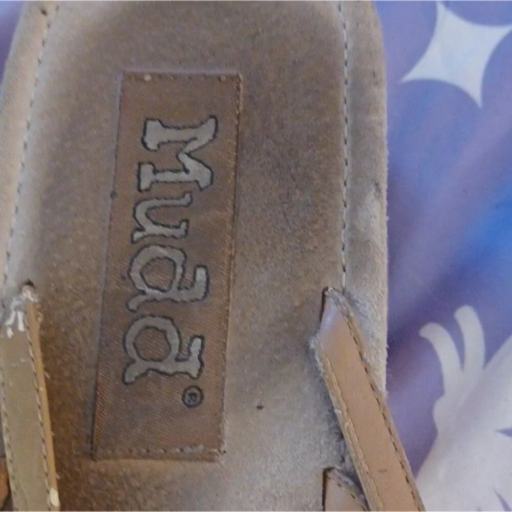 Mudd Tan Strappy Platform Sandals Women's Y2k Vintage Woven Accent Cork